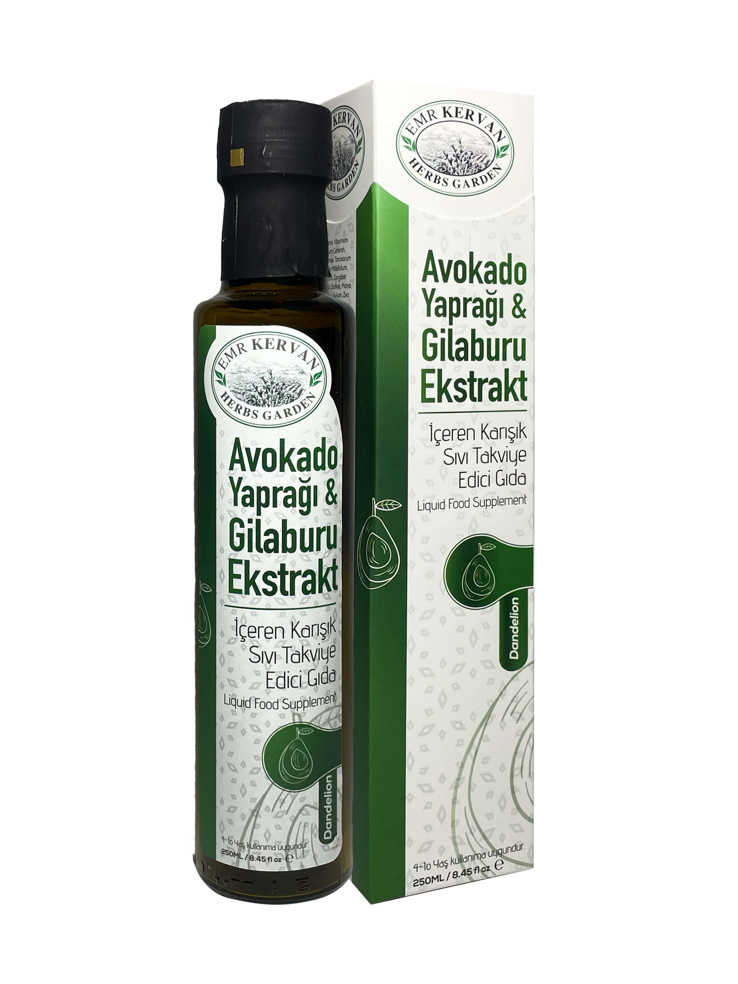 Emr%20Kervanherbs%20Garden%20Avokado%20Yaprağı%20Gilaburu%20Altın%20Otu%20İçeren%20Sıvı%20Takviye%20Edici%20Gıda%20250%20Ml