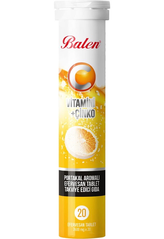 Balen%20C%20Vitamini+Çinko%20İçeren%20Portakal%20Aromalı%20Efervesan%20Tablet%203600%20Mg*20