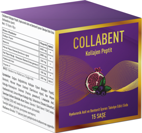 Mediclay%20Collabent%20Kollajen%20Peptit%20Hyaluronik%20Asit%20ve%20Bentonit%20İçeren%20Takviye%20Edici%20Gıda%2015%20Şaşe
