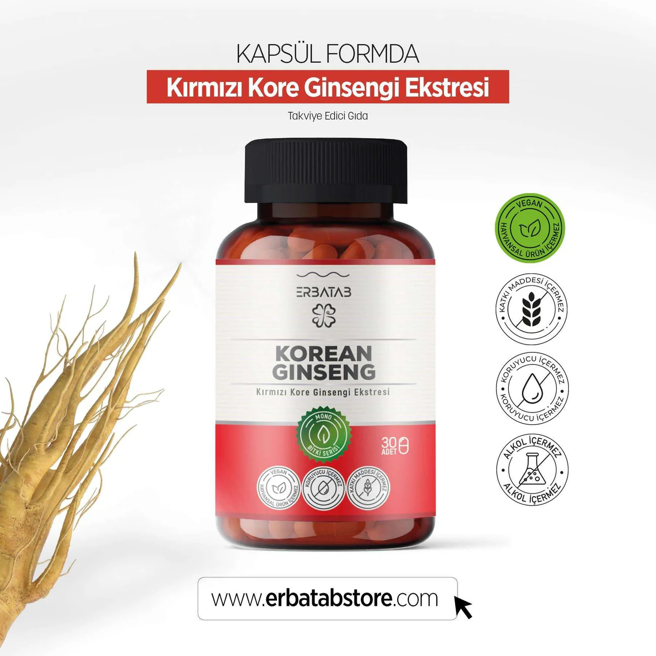 Erbatab%20Kırmızı%20Kore%20Ginsengi%20Ekstresi%20Korean%20Gınseng%2060%20Kapsül