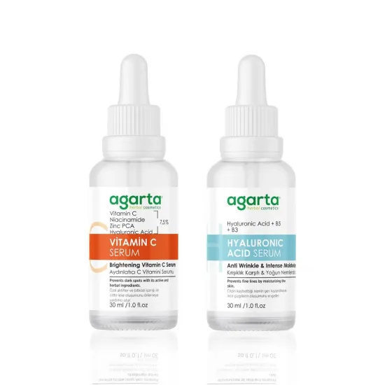 Agarta Cilt Aydınlatmaya ve Nemledirmeye Yardımcı Bakım Seti (Vitamin C Serum %3,5+Hyaluronic Acid Serum)