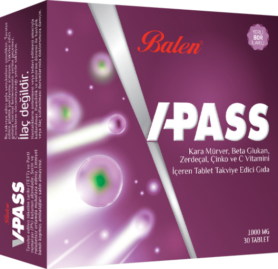 Balen V-Pass Kara Mürver Beta Glukan Zerdeçal Çinko Ve C Vitamini Tablet 1000 Mg*30