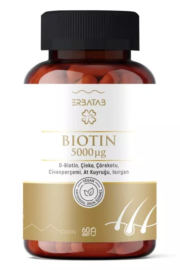 Erbatab Biotin (Çinko Çörekotu Civan Perçemi At Kuyruğu Isırgan Ekstresi) 60 Kapsül