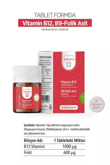 Erbatab Vitamin B12- Folik Asit B9-Metilkobalamin-Metilfolat